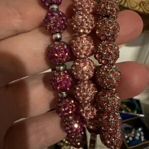 Rustic Cuff Elegant Pink Beaded Bracelet Set